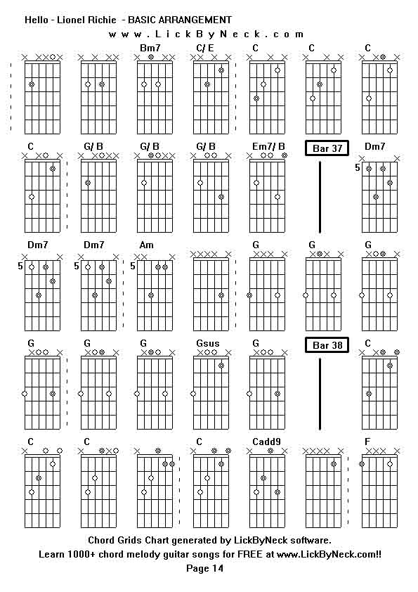 Chord Grids Chart of chord melody fingerstyle guitar song-Hello - Lionel Richie  - BASIC ARRANGEMENT,generated by LickByNeck software.